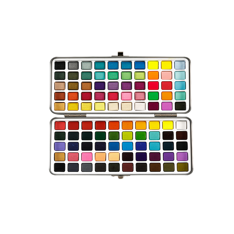 90Colors Solid Watercolor Paint Set ກ່ອງໂລຫະ Portable